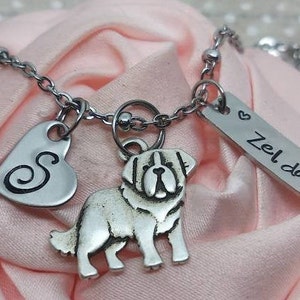 Saint Bernard-Mastiff Initial or name bar charm necklace, Saint Bernard dog breed necklace, Mastiff dog Memorial