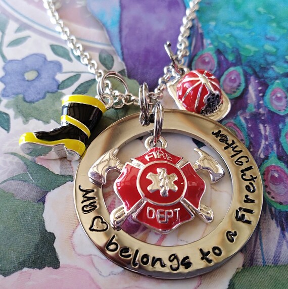 Firefighter Necklace my Heart Belongs to a Firefighter Boot Fire Hat Charms Sterling Chain STAINLESS STEEL Etsy UK