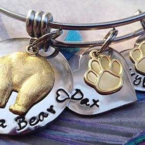 Mama Bear bracelet, Custom name bracelet, Personalized names, Mama Bear, NANA BEAR, Grandma Bear, Name Charms, STAINLESS Expandable Bangle