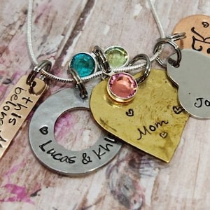 Mother&#39;s necklace, Grandma Necklace, personalized necklace, engraved Charms, Mixed Metals engraved name charms, Nana necklace, name necklace