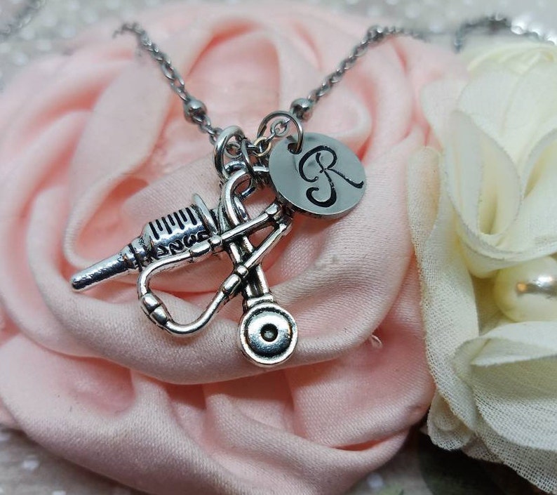 Nurse Initial Charm Necklace RN Nurse Charm Necklace LPN Etsy