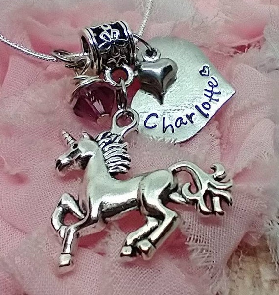 Unicorn Birthstone Name Charm Necklace Heart Name Unicorn Charm Necklace HEART Name Charm Girls Birthday Gift Necklace Etsy Australia