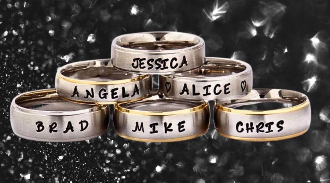 Hand Stamped Name Rings, Name WEDDING Rings, NAME RING, Stainless ...