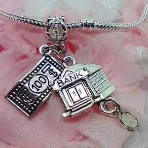Banker charm, Bank teller Charm for European bracelet, Bank charm,   Banker jewelry, Bank teller gift collector