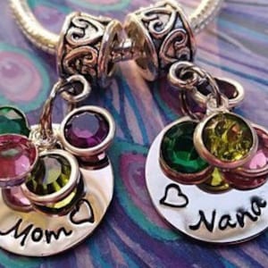 Personalized, engraved, NANA, MIMI, Grandma, Mom, beads, , Fits European charm bracelets, fits all  Snake chain European bracelets Charm