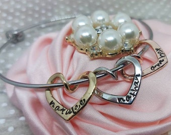 Floating HEART name charms bracelet, Personalized HEART, Name Charms, Gold, Rose Gold or  silver name heart charms, heart charm bracelet