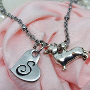 Dachshund Initial charm necklace, Dachshund  initial Heart Charm Necklace,  Dachshund dog breed necklace, Dachshund Dog Memorial