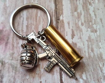 Antique Bronze and Silver 3D Military Grenade Gothic metal gun Pendant Keychain 