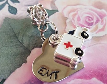 EMT, Ambulance, charms,  EMT charm, style charm bracelets, European charm Fits all European snake chain charm bracelets