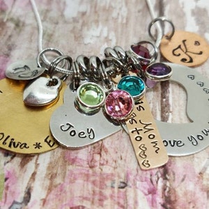 Mother&#39;s family necklace, personalized necklace, engraved Charms, Mixed Metals engraved name charms, grandma necklace, name necklace