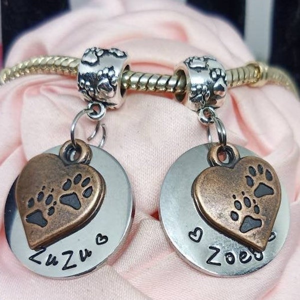 Dog MOM, dog charm, Paw Jewelry, Dog name charm, dog charm, add to your Fits all European snake chain charm bracelets