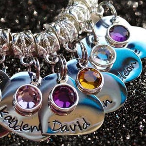 Personalized NAME charms with BIRTHSTONE, add to your European Charm Bead designed to fit your threaded Bracelet