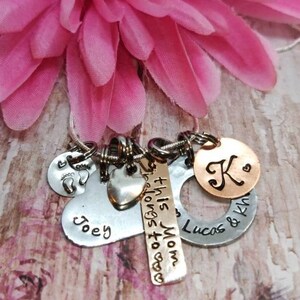 Mother&#39;s necklace, Grandma Necklace, personalized necklace, engraved Charms, Mixed Metals engraved name charms, Nana necklace, name necklace