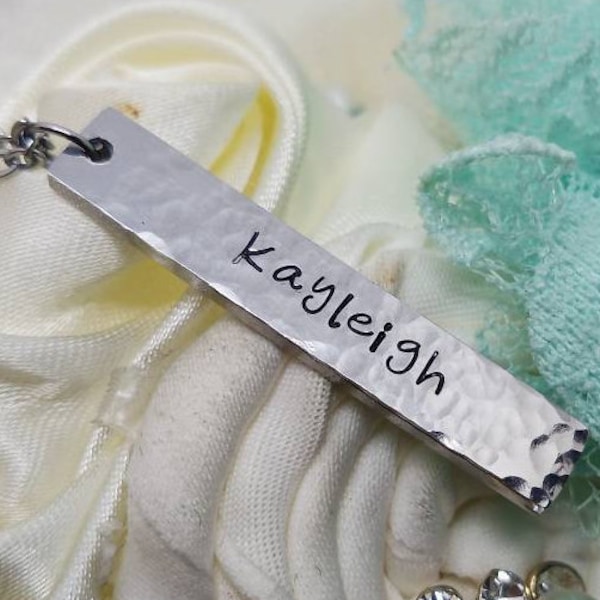 Hammered Silver Skinny Name BAR necklace, Personalized name Bar name Necklace, Personalized name necklace, name charm, Monogramming necklace