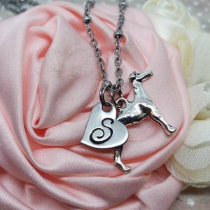 Greyhound Initial charm necklace, Greyhound  initial Heart Charm Necklace, Greyhound dog charm, Greyhound  jewelry, dog breed ,Dog Memorial