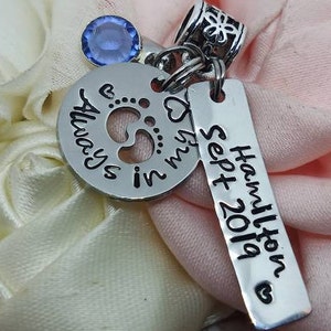 Always in my Heart heart charm, Miscarriage Loss name charm, Mothers loss charm, Miscarriage charm for European charm bracelets bracelets