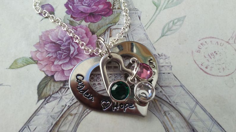 couples name Nana Hand Stamped grandma Mother necklace Mommy stainess Monogrammed OPEN HEART sterling Mimi