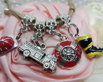 Firefighter, Fire hat, Fire Engine, Maltese Cross, Fire Boot, add to your charm bracelet, Fits European charm bracelets