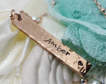 Hammered rose gold Skinny Name BAR necklace, Personalized, custom, Bar name Necklace, Personalized name necklace, Monogramming necklace