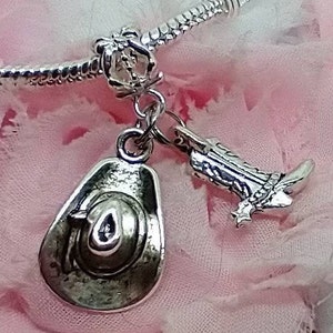 Cowboy Hat Cowboy Boot Charm for  bracelet, Cowboy charm,  Cowboy jewelry, Cowboy gift collector fits European charm beads