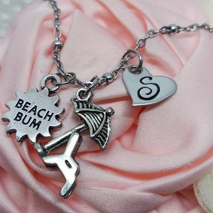 Beach Bum Initial charm necklace, Beach Bum Charm necklace, Beach Chair initial charm, I Love The BEACH Birthday gift