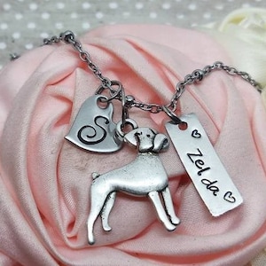 Boxer Initial or name bar charm necklace, Boxer Charm Necklace ,Boxer  dog breed necklace, Boxer dog Memorial