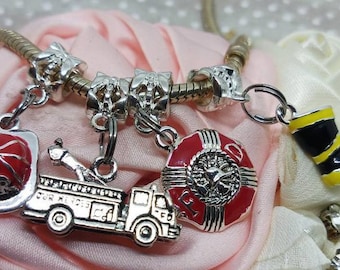 Firefighter, Fire hat, Fire Engine, Maltese Cross, Fire Boot, add to your European charm bracelet, Fits European charm bracelets