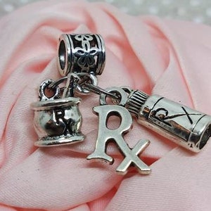 Pharmacist charms, Mortar and Pestle, HEARTBEAT, RX, pills, bottle of meds, Charms for European charm, European charm bracelet