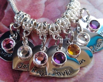 Personalized NAME charms with BIRTHSTONE, add to your European Charm Bead designed to fit your threaded Bracelet