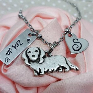 Dachshund Initial charm necklace, Dachshund  initial Heart Charm Necklace,  Dachshund dog breed necklace, Dachshund Dog Memorial