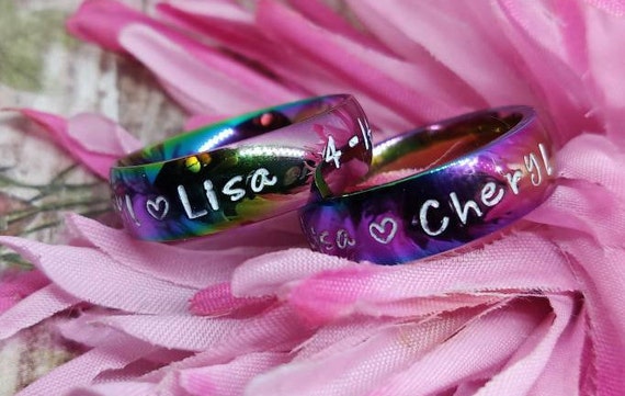 Custom Couple Names Date Initial Ring Personalized Engraved - Temu