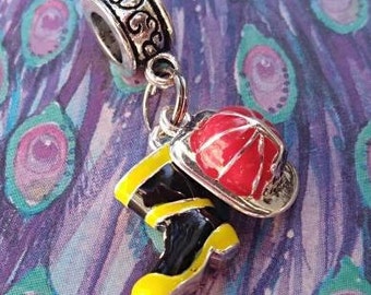 Firefighter, fireman charm, Fire Boot, Fire Hat, for European charm bracelet, Fits charm bracelets