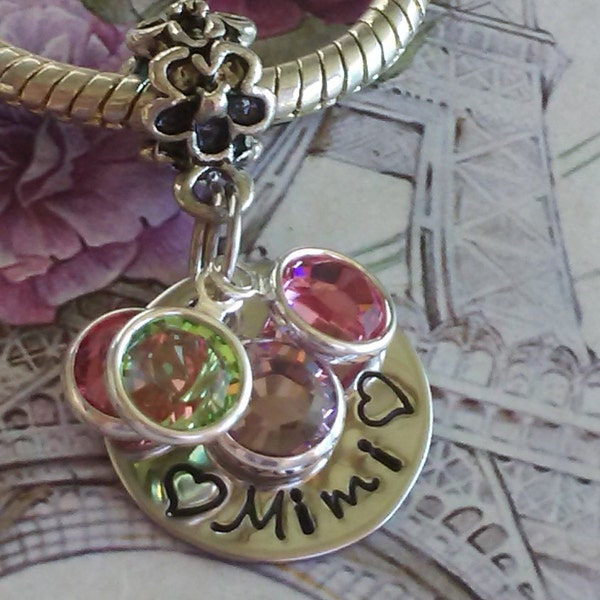 Hand Stamped, NANA, MIMI, Grandma, Mom, Fits European charm bracelets,  charms, beadsj