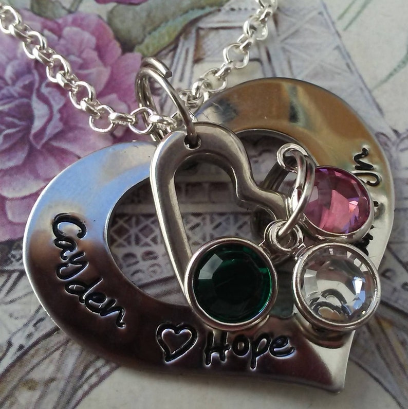 couples name Nana Hand Stamped grandma Mother necklace Mommy stainess Monogrammed OPEN HEART sterling Mimi