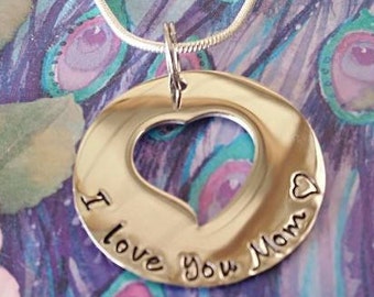 Hand Stamped, Personalized HEART necklace, Monogramming, Names, Mom, Nana, stainless & sterling silver necklace