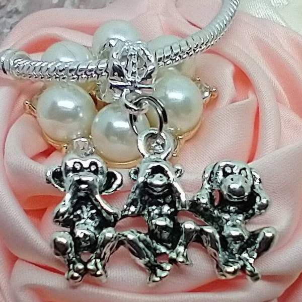 See no Evil Hear no evil hear speak no evil monkeys  charms bracelets, Monkeys No Evil  charms for European charm bracelets