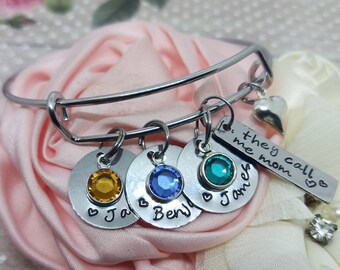 Mimi, They call me Mimi, Gift for Mom, Mother's Personalized Bracelet with kids names, Personalized Bangle Bracelet charms