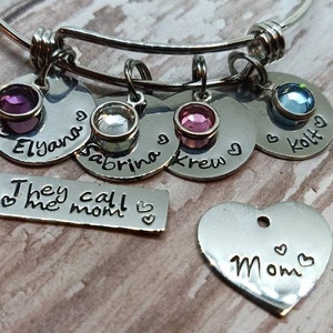 They call me Mommy, Gift for Mom, Mother's Personalized Bracelet with kids names, Personalized Bangle Bracelet with charms, Mothers day gift