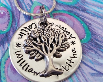 Personalized, family, custom, Family Tree,Mom, Grandma, Nana, Mimi, Heart name Necklace, 2 up to 5 names, Sterling silver necklace
