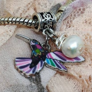 Colorful Hummingbird charm, Hummingbird PSP, Hummingbird add to your Fits all European snake chain charm bracelets