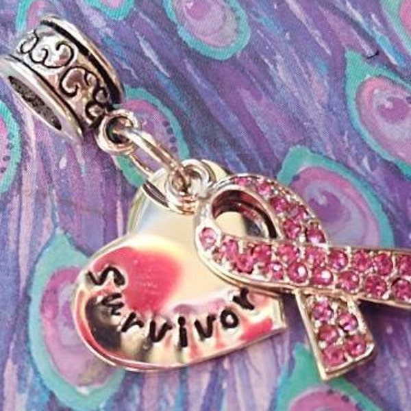 Cancer ribbon, Cancer survivor, Pink ribbon, style charm bracelets, European charm bracelets or pendent