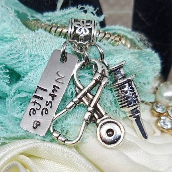 Nurse life charms, Nurse Stethoscope Needle charms, Nurse Life Charms, fits European charm bracelet