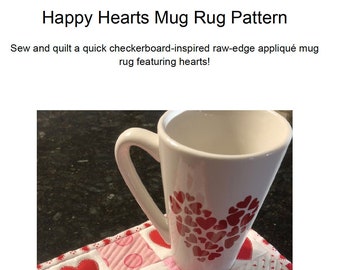 Digital Quilting Pattern: Checkerboard Hearts Mug Rug