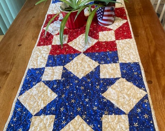 Patriotic star reversible table, island, or breakfast bar runner