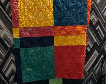 Patchwork color-block quilted throw, wall hanging, or decor