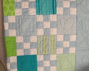 Irish Chain quilt with bright colors for a throw, coverlet, or baby