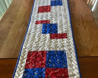 Patriotic reversible table runner in red, white, and blue