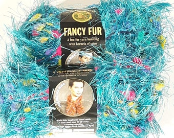 Lion Brand Yarn 2 Skeins Fancy Fur Eyelash Fancy Tropical Turquoise Italy