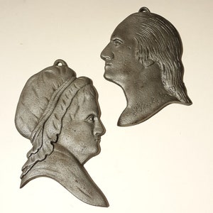 Vintage George Martha Washington Pewter Silhouettes 645  646 Signed Wall Hangers