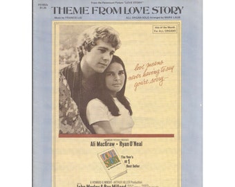 Thème de Love Story Sheet Music vintage 1970 Orgue Piano MacGraw O’Neal Encart